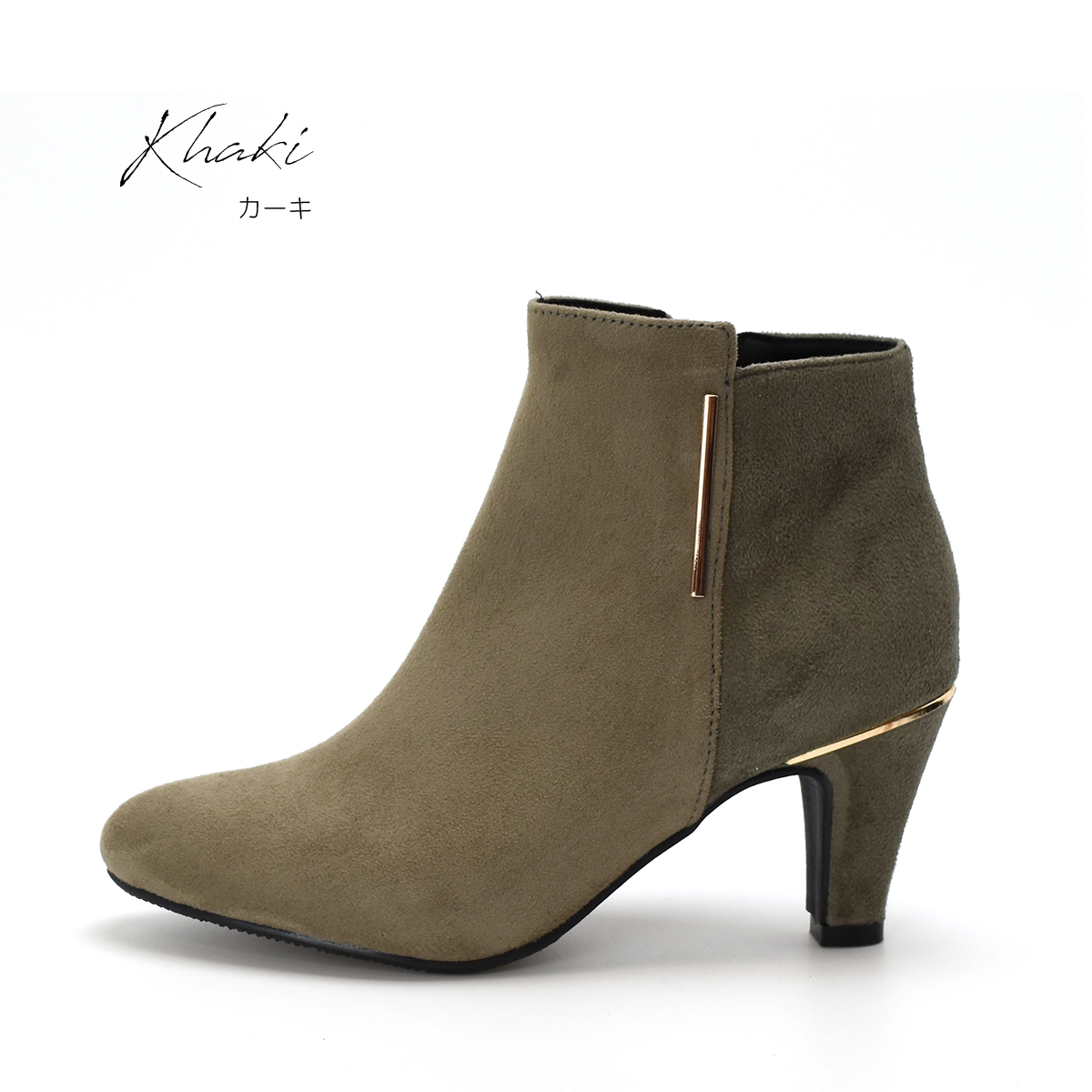 ショートブーツ 金環ヒール ブーティ キラキラ  アーモンドトゥ シンプル レディース ミドルヒール ハイヒール ファスナー 靴 #6108 |  | 04