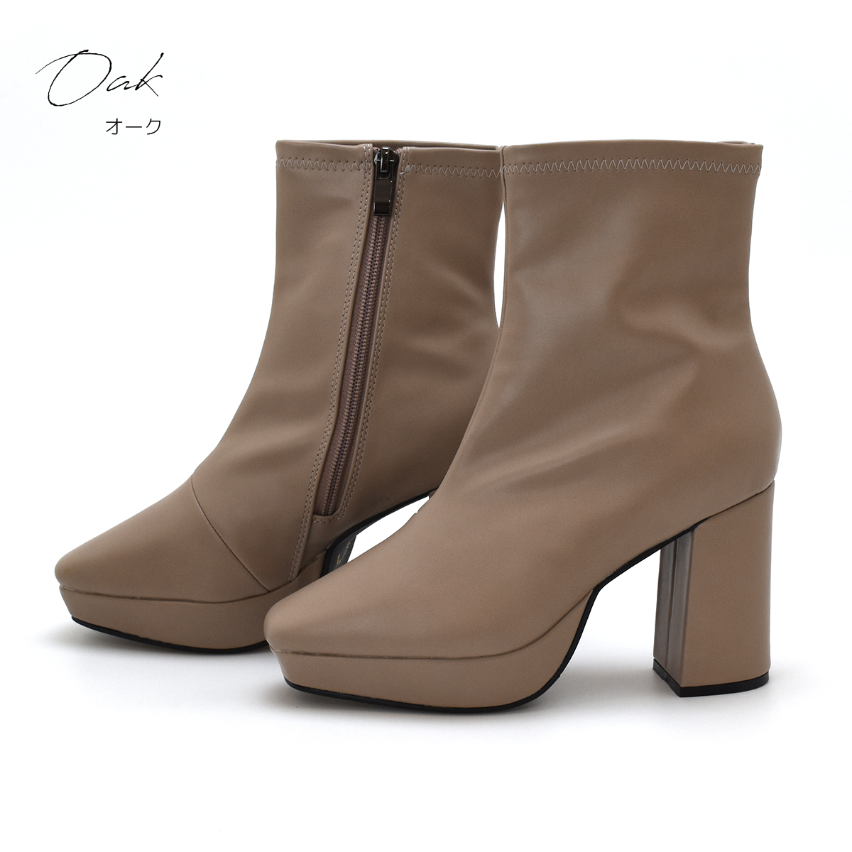 厚底 ショートブーツ ストレッチ スクエアトゥ プラット シンプル レディース ハイヒール チャンキーヒール ファスナー 歩きやすい #6114 |  | 03