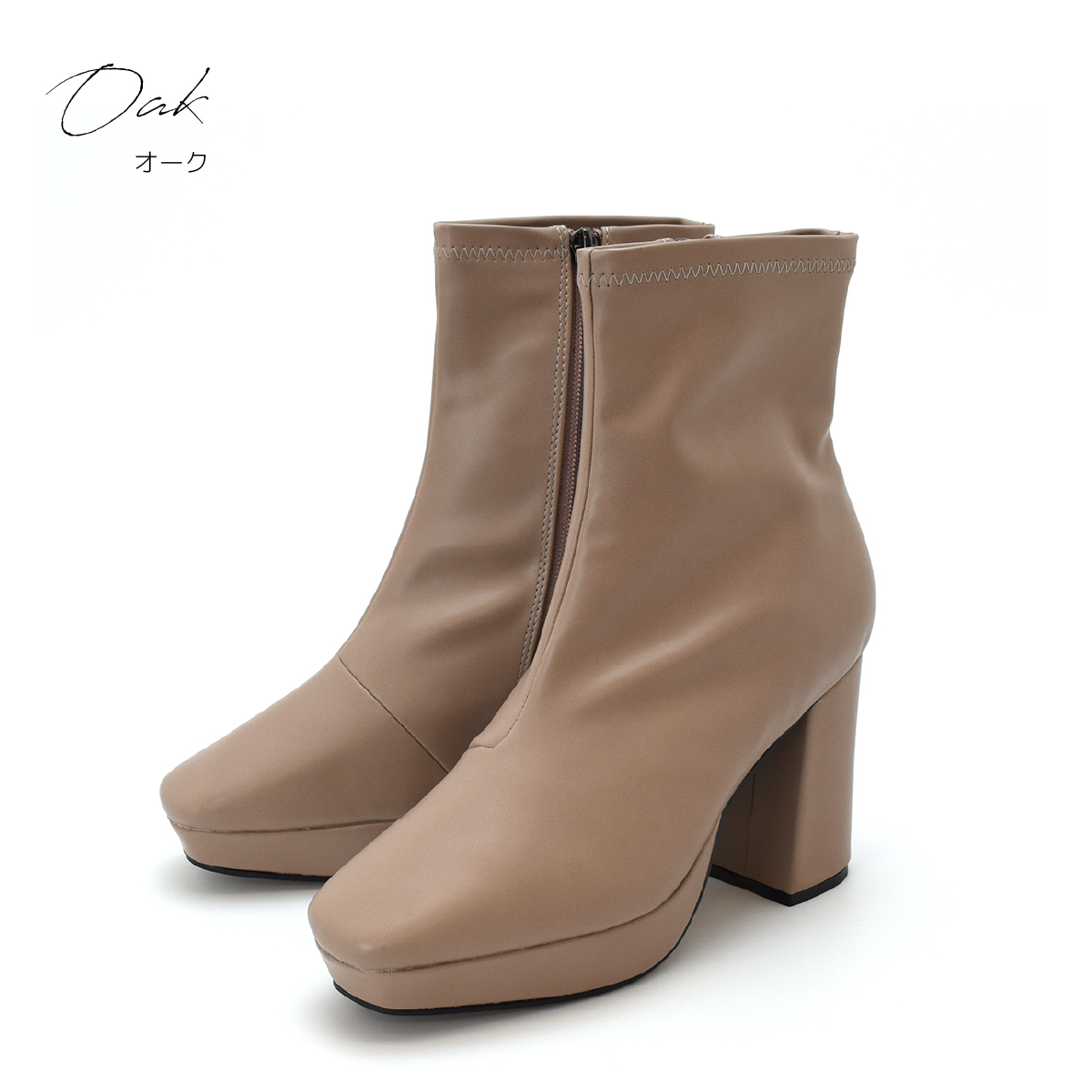 厚底 ショートブーツ ストレッチ スクエアトゥ プラット シンプル レディース ハイヒール チャンキーヒール ファスナー 歩きやすい #6114 |  | 07