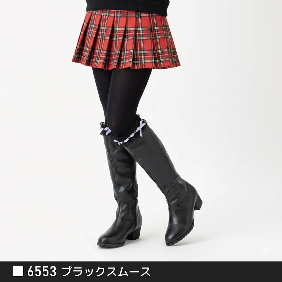 キッズ ロングブーツ ストレッチ 女の子 おしゃれ かっこいい 子ども 靴 太ヒール ジュニア ダンス ブラック クリスマス プレゼント ＃6550 |  | 17