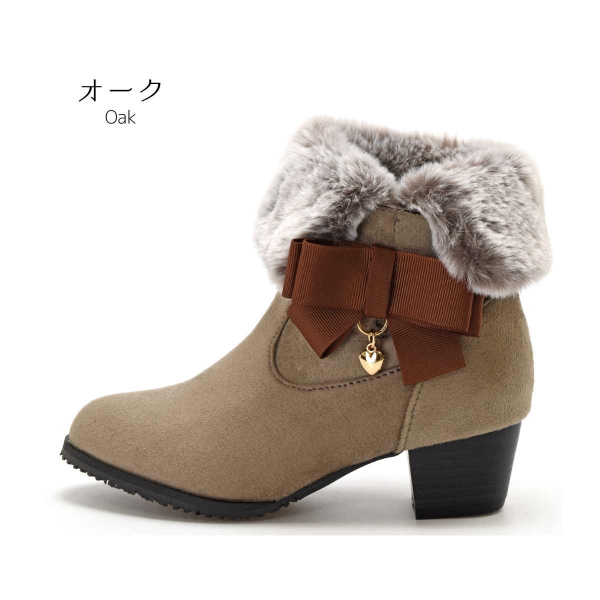 キッズ ショート ブーツ リボン ファー 女の子 子ども 防寒 温かい ヒール おしゃれ 可愛い クリスマス プレゼント 黒 ブラック 靴 ジュニア #6554 |  | 02