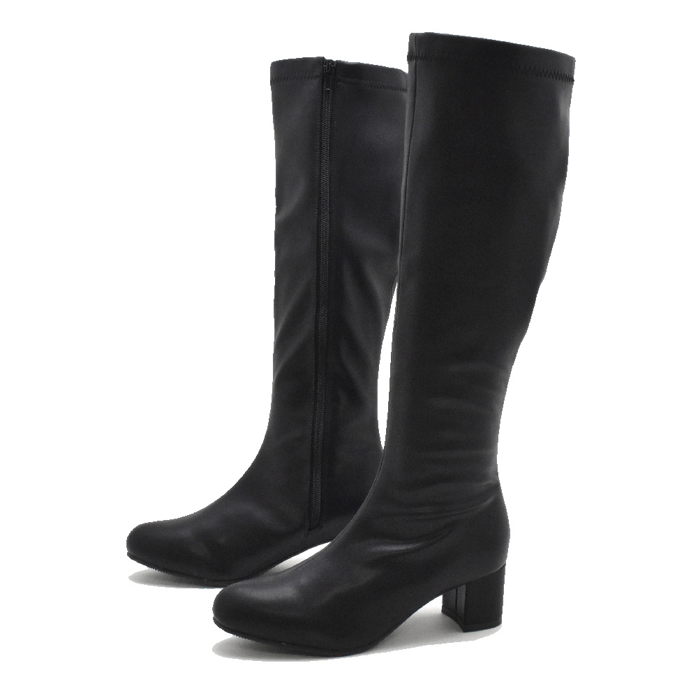 レディース ブーツ 5cmヒール ロング ストレッチ 太 ヒール 歩きやすい 痛くない 黒 ブラック 秋 冬 #6780 |  | 01