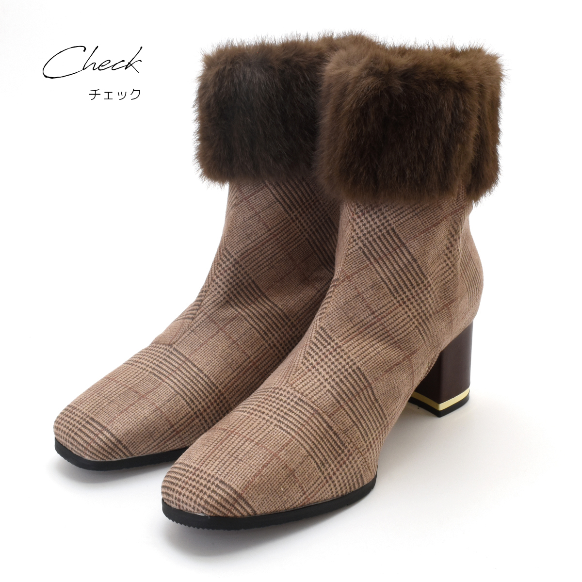 ファー付き ショートブーツ レディース 暖かい 防寒 ふわふわ スクエアトゥ ファスナー チャンキーヒール 太ヒール 歩きやすい 痛くない  #6787 |  | 04