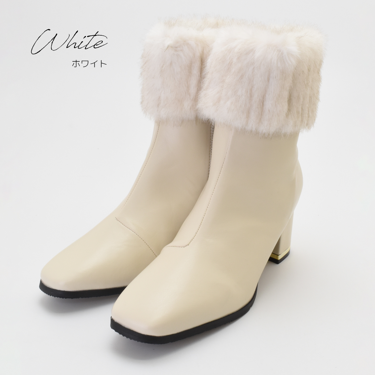 ファー付き ショートブーツ レディース 暖かい 防寒 ふわふわ スクエアトゥ ファスナー チャンキーヒール 太ヒール 歩きやすい 痛くない  #6787 |  | 02