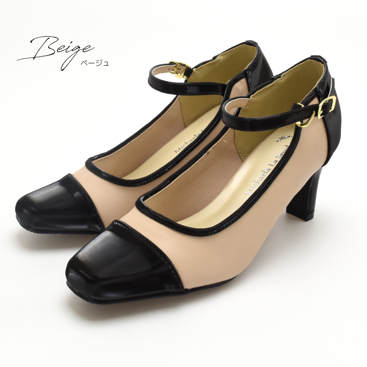 ストラップ パンプス シンプル スクエアトゥ バイカラー フォーマル カジュアル アンクルベルト 冠婚葬祭 レディース ハイヒール おしゃれ 靴 #7627 |  | 04