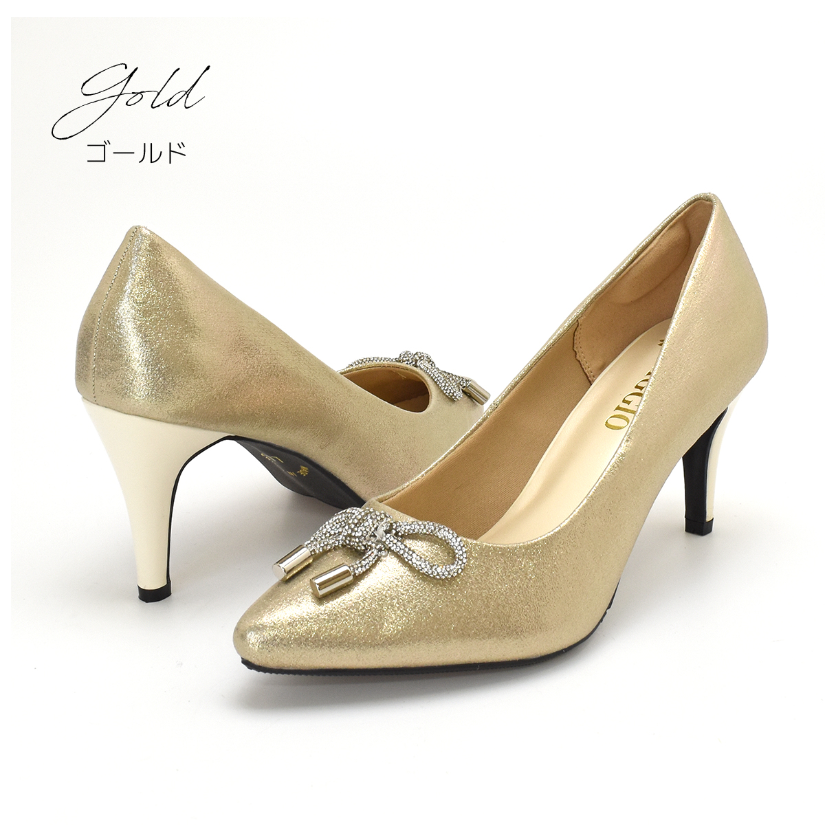 パンプス フォーマル リボン ハイヒール キラキラ レディース 低反発 黒 ブラック ラメ ポインテッド 9cmヒール 結婚式 パーティ オケージョン #8128 |  | 04