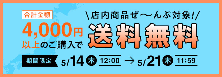 店内全品対象合計金額4000円以上のご購入で送料無料キャンペーン