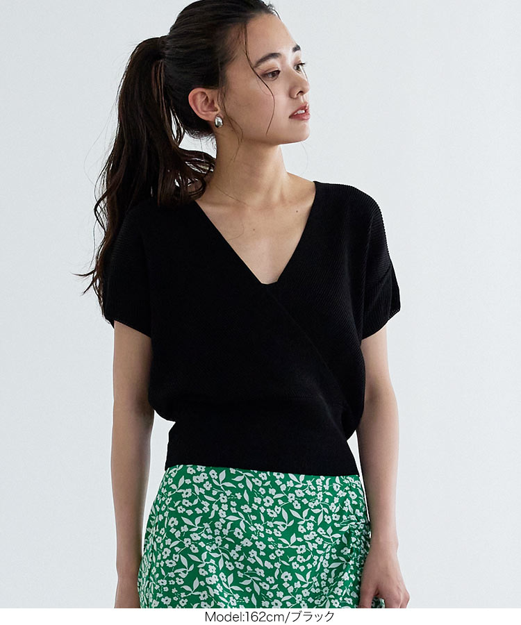 信頼 サマーニット レディース トップス 夏 Vネック 半袖 カシュクール 韓国 オフィス オフィスカジュアル レイヤード C634 590円 Academydosaber Com
