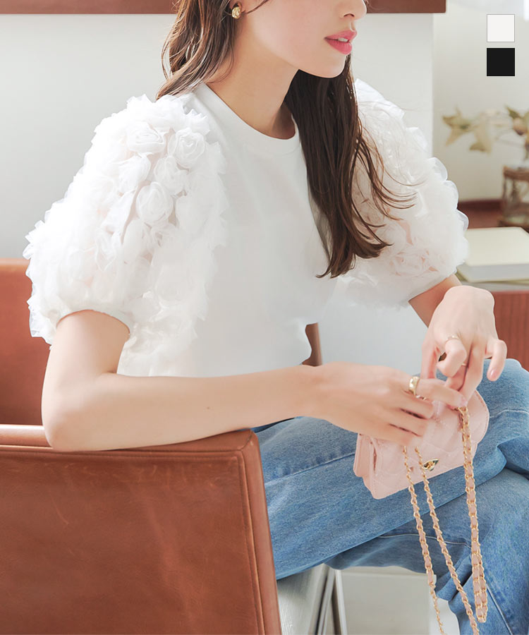ブラウス トップス シャツ Tシャツ レディース 夏 大きいサイズ 半袖 パフスリーブ フラワー レース エレガント 大人フェミニン ホワイト グリーン デート お洒 春 夏 レディース シャツブラウス 大きいサイズ トップス