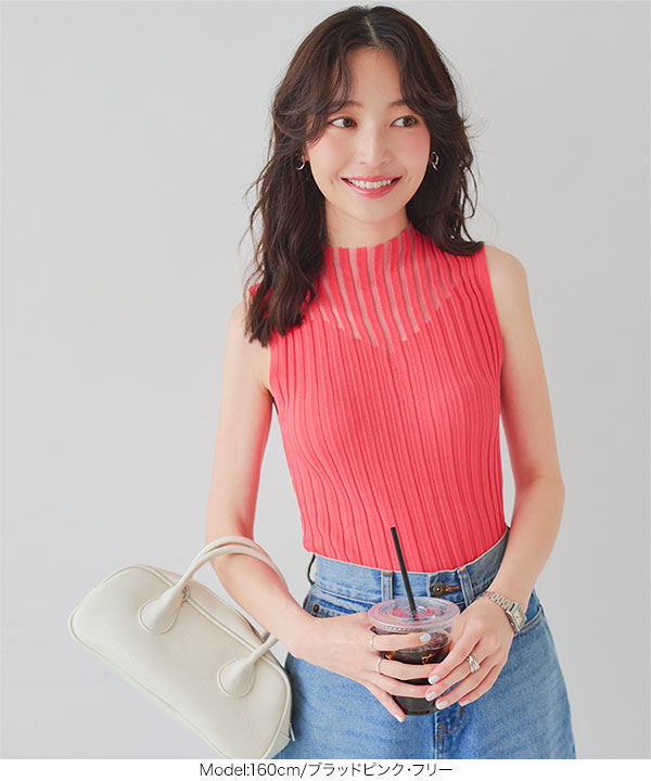 トップス kaori KOBE LETTUCE サマーニット レディース シアーリブニット