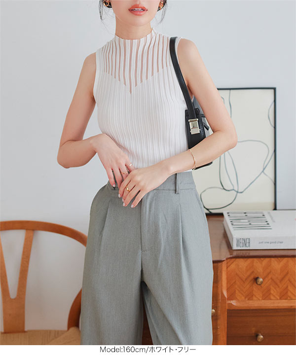 トップス kaori KOBE LETTUCE サマーニット レディース シアーリブニット