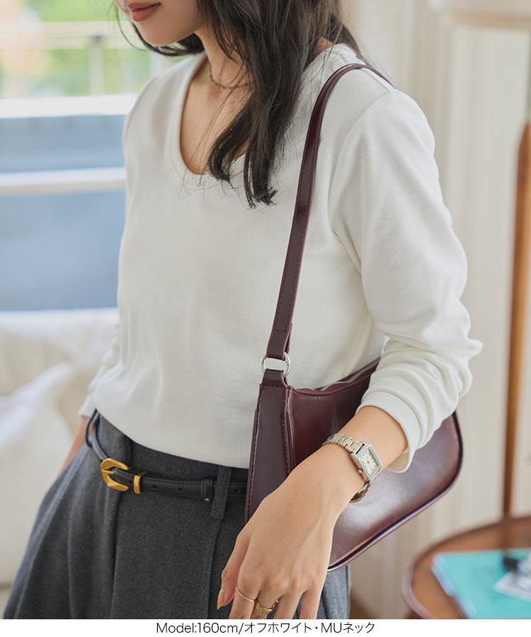トップス MLXL選べるサイズ 深Uネック細リブ長袖Tシャツ レディース 20代 30代 40代 骨格ストレート 骨スト C7316