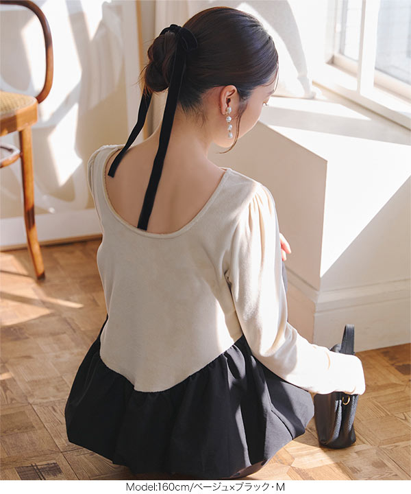 希少 黒入荷！ KOBE プル ブラウス 長袖 レディース ベロアトップス LETTUCE トップス