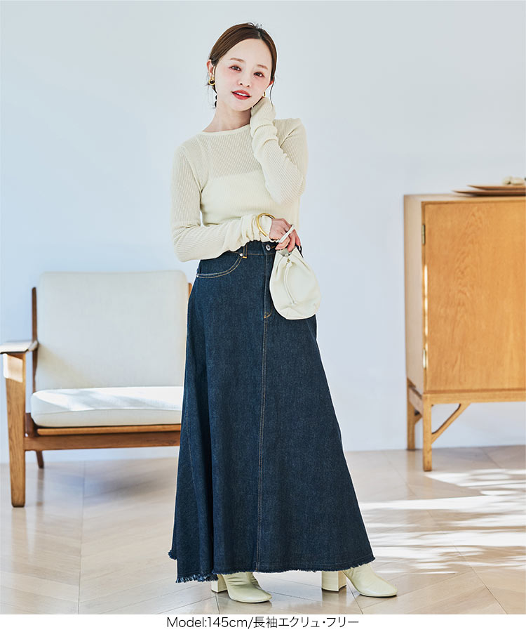 低身長 田中亜希子さんコラボ クルーネックシアーリブニットトップス レディース 20代 30代 40代 C7339