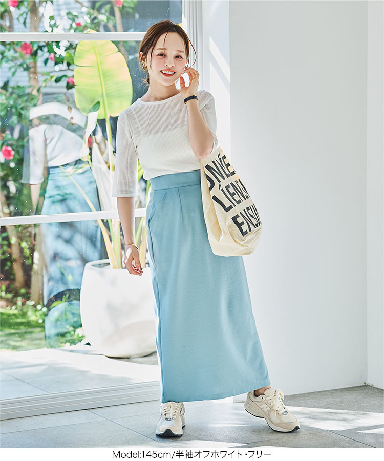 低身長 田中亜希子さんコラボ クルーネックシアーリブニットトップス レディース 20代 30代 40代 C7339