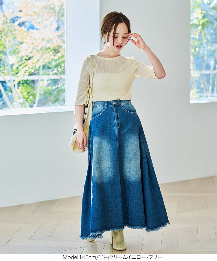 低身長 田中亜希子さんコラボ クルーネックシアーリブニットトップス レディース 20代 30代 40代 C7339