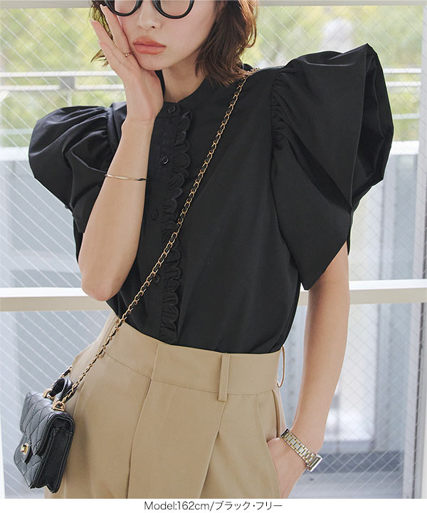 美品＊エンフォルド　22年製　カーブスリーブワイドBLOUSE　ブラック　38 KOBE LETTUCE（神戸レタス） ブラウス シャツ レディース半袖 トップス