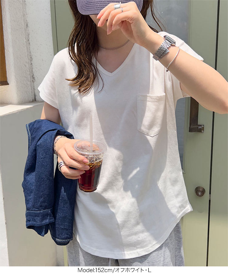 ベーシック MLXL汗じみ防止 UVカット ポケット付きVネックTシャツ レディース 20代 30代 40代 Tシャツ C7575