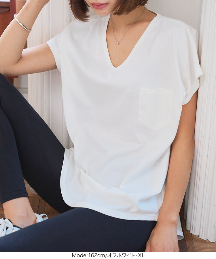 ベーシック MLXL汗じみ防止 UVカット ポケット付きVネックTシャツ レディース 20代 30代 40代 Tシャツ C7575