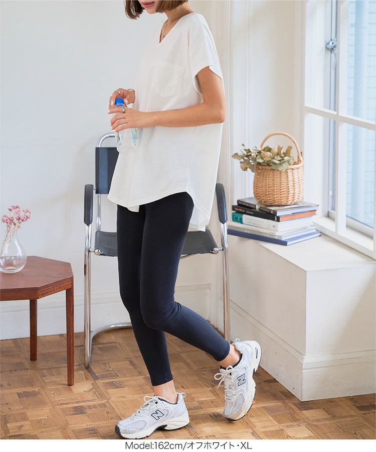 ベーシック MLXL汗じみ防止 UVカット ポケット付きVネックTシャツ レディース 20代 30代 40代 Tシャツ C7575