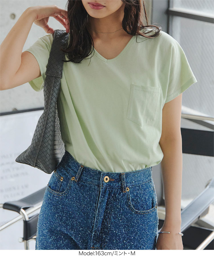 ベーシック MLXL汗じみ防止 UVカット ポケット付きVネックTシャツ レディース 20代 30代 40代 Tシャツ C7575