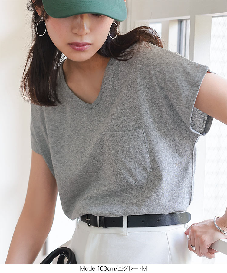 ベーシック MLXL汗じみ防止 UVカット ポケット付きVネックTシャツ レディース 20代 30代 40代 Tシャツ C7575