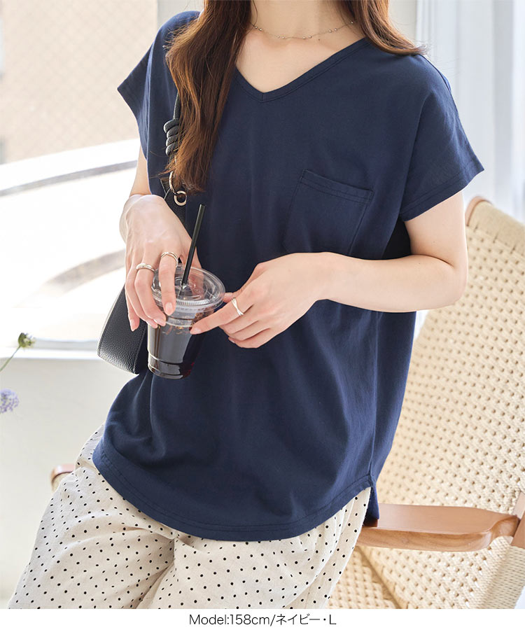 ベーシック MLXL汗じみ防止 UVカット ポケット付きVネックTシャツ レディース 20代 30代 40代 Tシャツ C7575