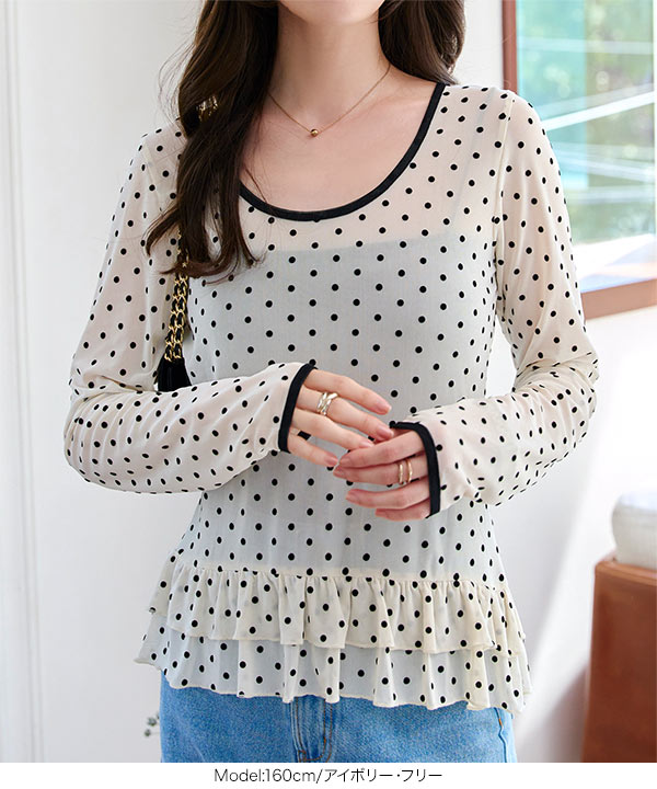 KOBE LETTUCE（神戸レタス） シアートップス レディース ドット柄 長袖