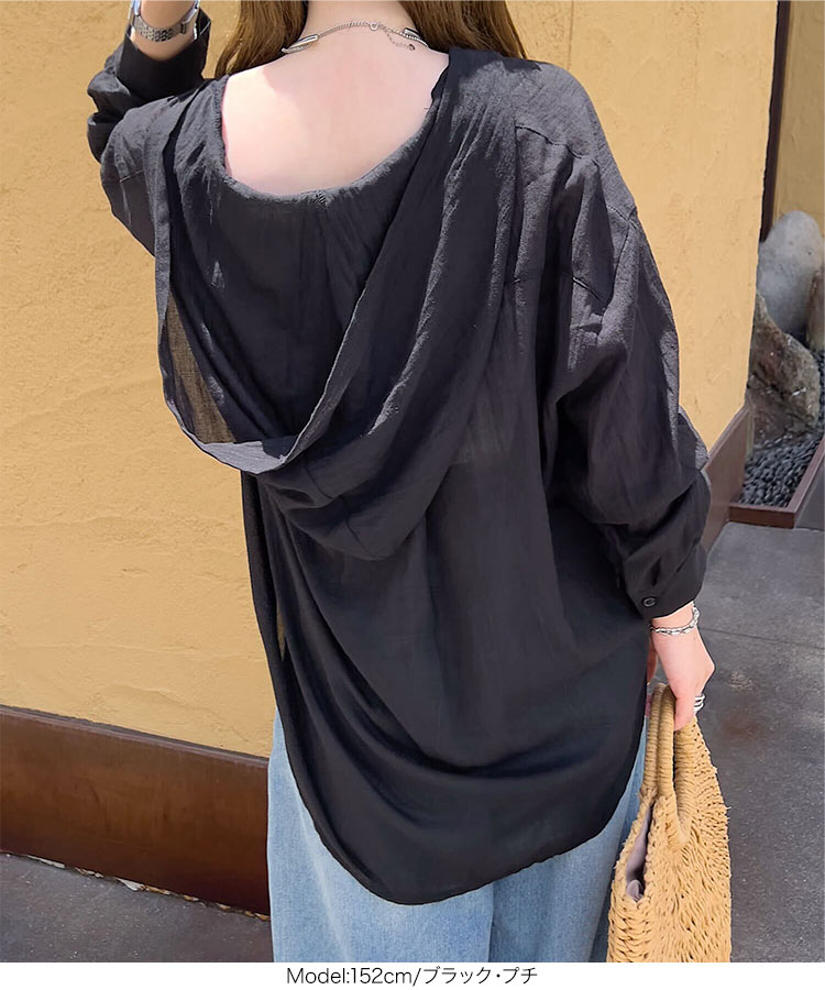 小柄 Petitle プチレ シアーガーゼロングシャツパーカー レディース 20代 30代 40代 低身長サイズ C7607