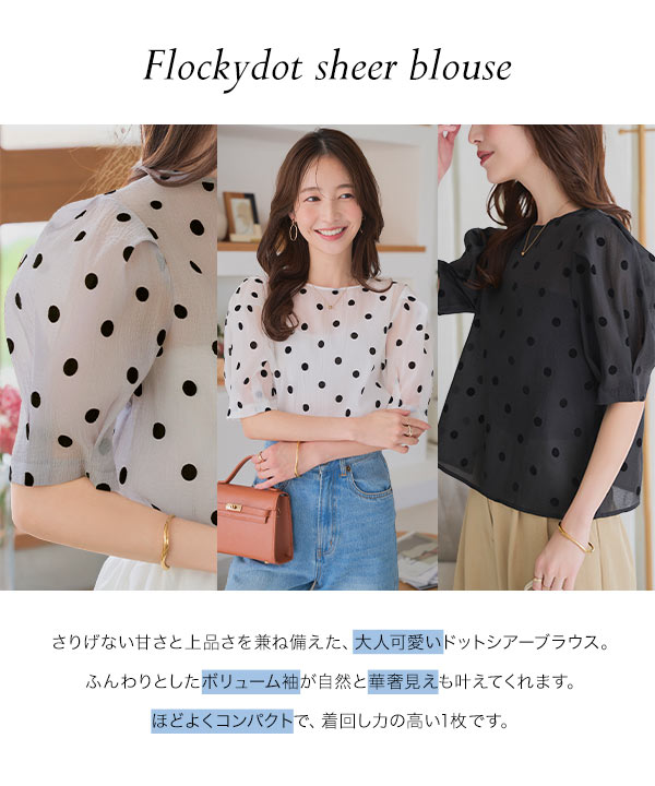 épine - andlottie ブラウス ベージュ Lace Ladies フロントタック シアー 7分袖 フレア プルオーバー