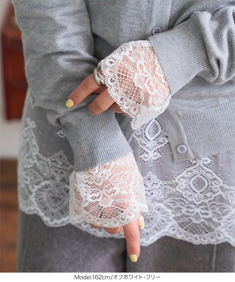 長袖 前後2wayレーストップスインナー レディース 20代 30代 40代 トップス インナー レース Vネック スクエアネック C7736