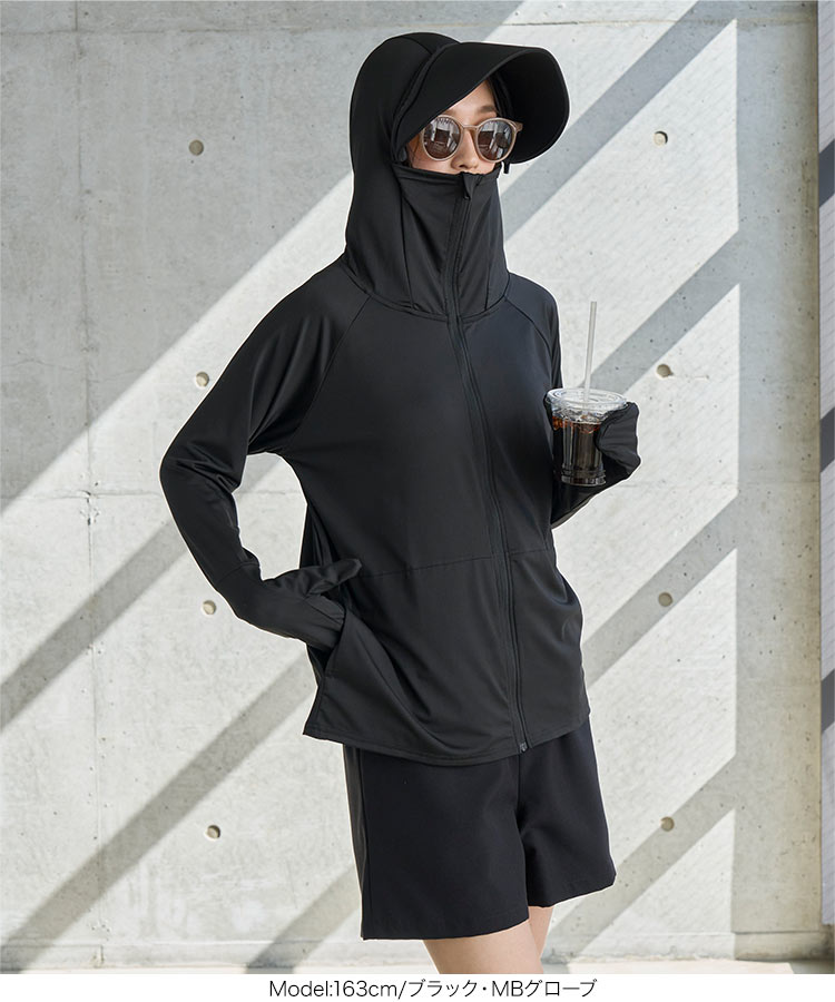 パーカー UVカット 接触冷感 MLXL選べる2タイプ取り外しサンバイザー付きパーカー レディース C7760