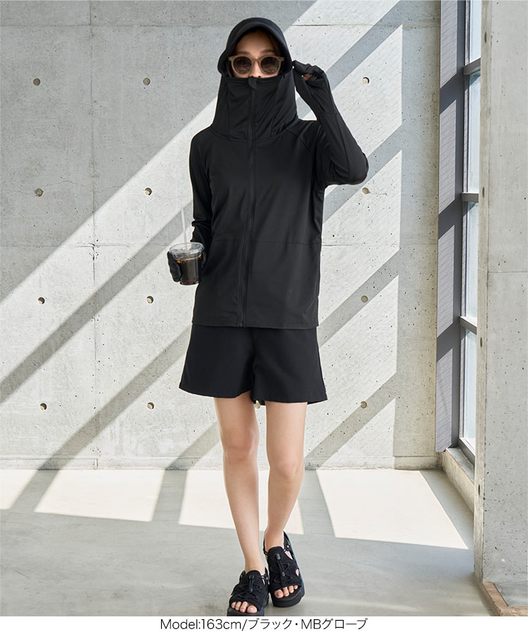 パーカー UVカット 接触冷感 MLXL選べる2タイプ取り外しサンバイザー付きパーカー レディース C7760