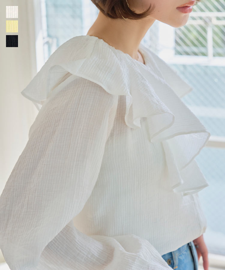 フリル フリルカラーシアーブラウス レディース 20代 30代 40代 ブラウス シアー 透け感 シアートップス シアー C7787