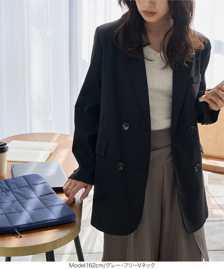 オフィスカジュアル 選べる2タイプ肩パッド入りロンT レディース 美ライン ロンT 長袖 Vネック クルーネック C7821