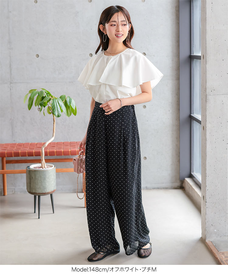 小柄女子 Petitle プチレ フレア襟ケープブラウス レディース 20代 30代 40代 低身長 ブラウス 低身長コーデ C7972