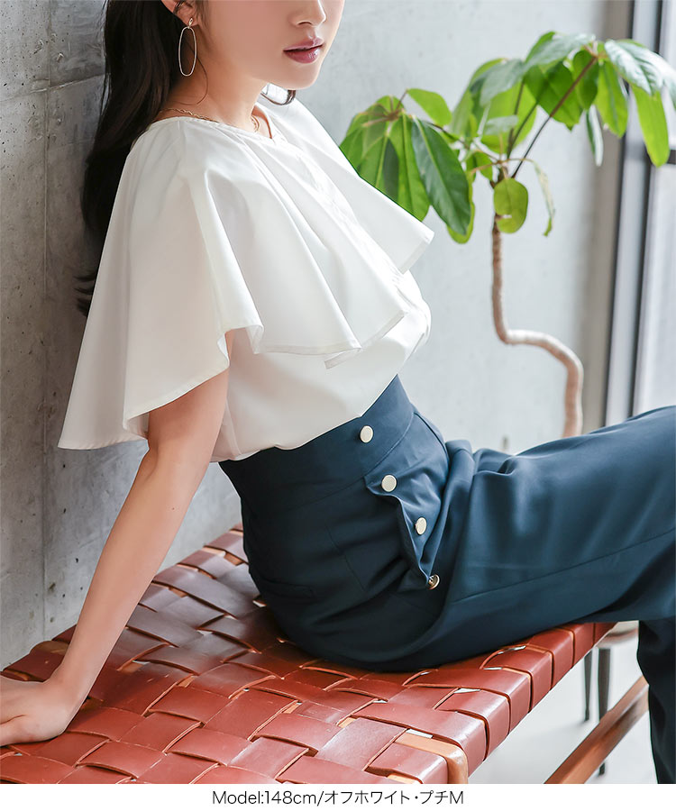 小柄女子 Petitle プチレ フレア襟ケープブラウス レディース 20代 30代 40代 低身長 ブラウス 低身長コーデ C7972