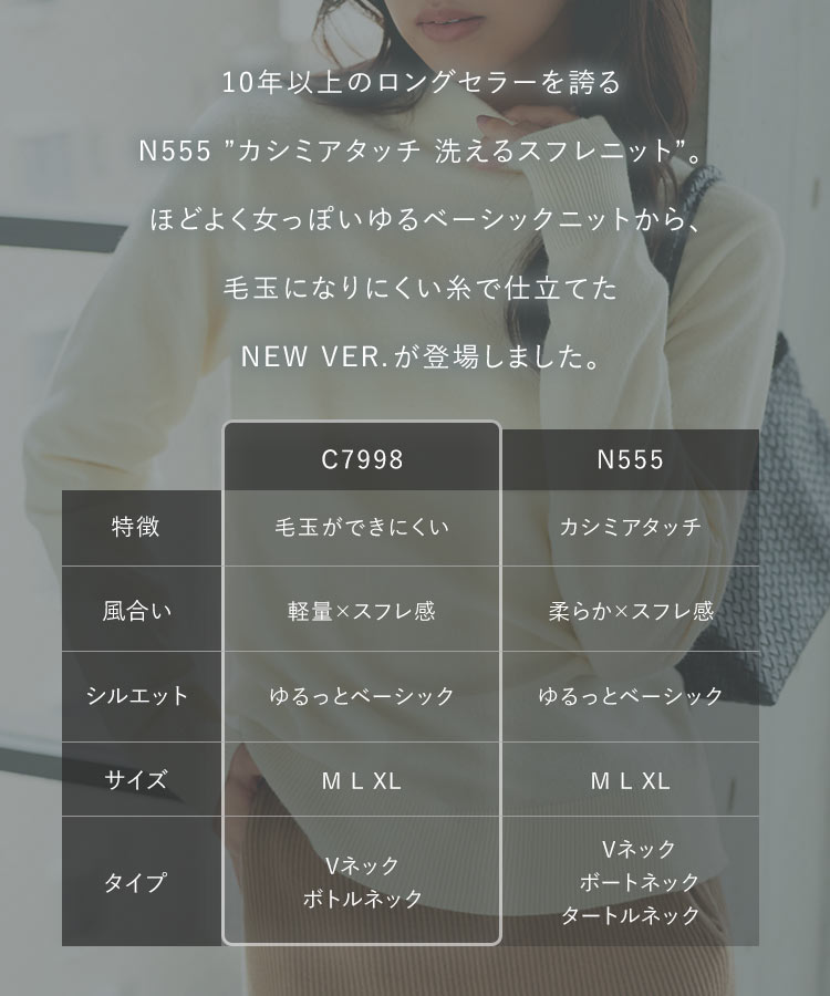洗える MLXL選べるタイプ 洗えるアンチピリングスフレタッチニット ベーシック シンプル ニット C7998