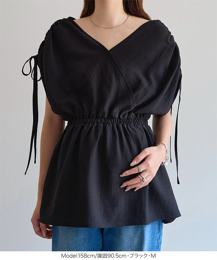 半袖 mamaレタス ソフトシアージャガードカシュクールギャザーブラウス レディース 20代 30代 40代 トップス C8009