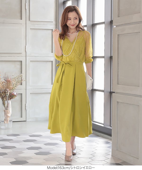 カシュクール ワンピース 半袖 ドレス きれいめ エレガンス 2色 GIRL DRESS FOR NOW ドレス パールベルト付きカシュクール風