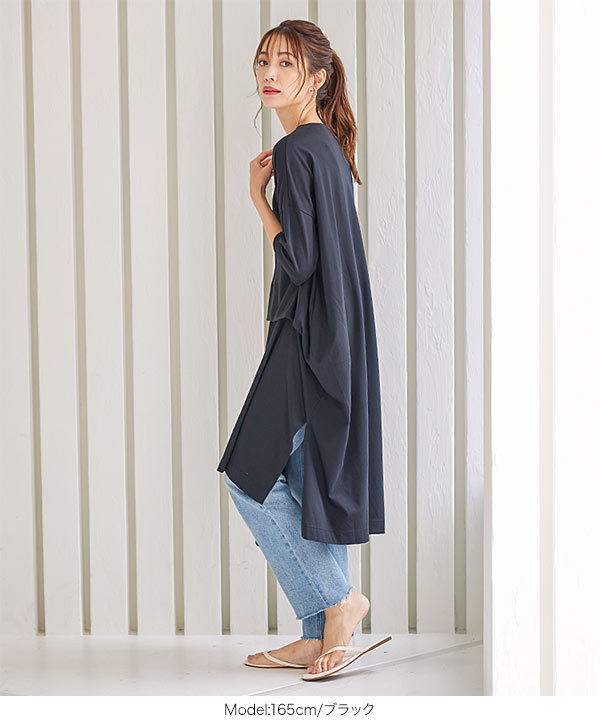 未使用　スーパーハッカ　七分袖　総柄　シアーチュニックワンピース　ネイビー チュニック 大人可愛い 春 夏 花柄 七分袖 トップス レディース
