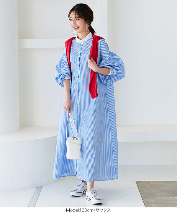 未使用 D.M.G シャツワンピース バンドカラー ストライプ 綿 size3 KOBE LETTUCE ワンピース シャツワンピース レディース