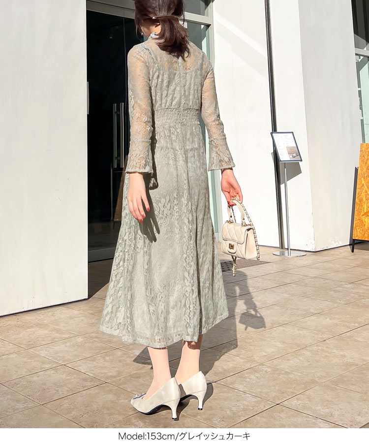 オケージョン ［プチレタス］インナーつき総レースオケージョンフレアワンピース レディース ワンピ 低身長 E3221