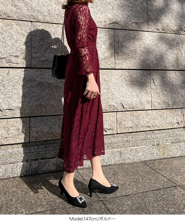 オケージョン ［プチレタス］インナーつき総レースオケージョンフレアワンピース レディース ワンピ 低身長 E3221