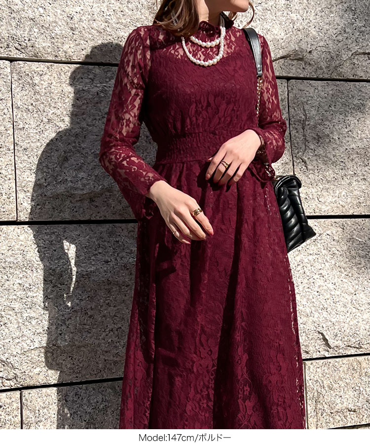 オケージョン ［プチレタス］インナーつき総レースオケージョンフレアワンピース レディース ワンピ 低身長 E3221