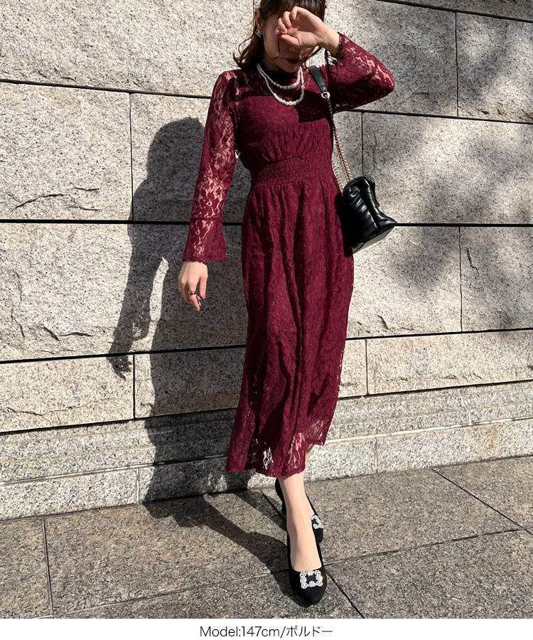 オケージョン ［プチレタス］インナーつき総レースオケージョンフレアワンピース レディース ワンピ 低身長 E3221