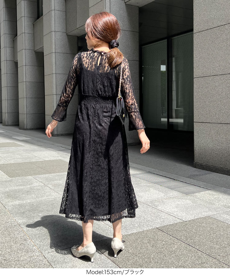 オケージョン ［プチレタス］インナーつき総レースオケージョンフレアワンピース レディース ワンピ 低身長 E3221