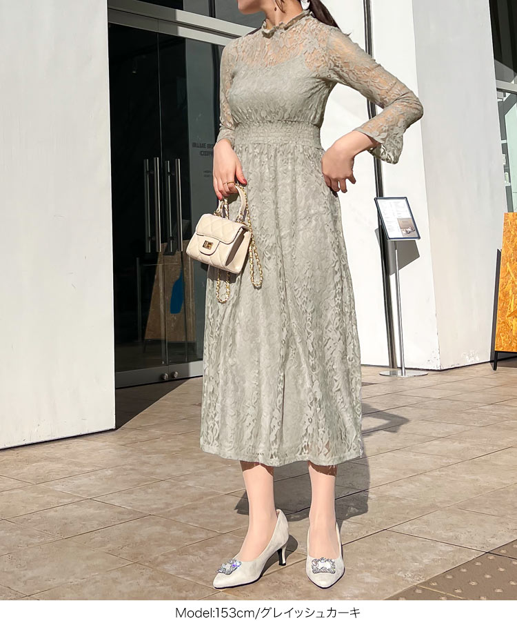 オケージョン ［プチレタス］インナーつき総レースオケージョンフレアワンピース レディース ワンピ 低身長 E3221