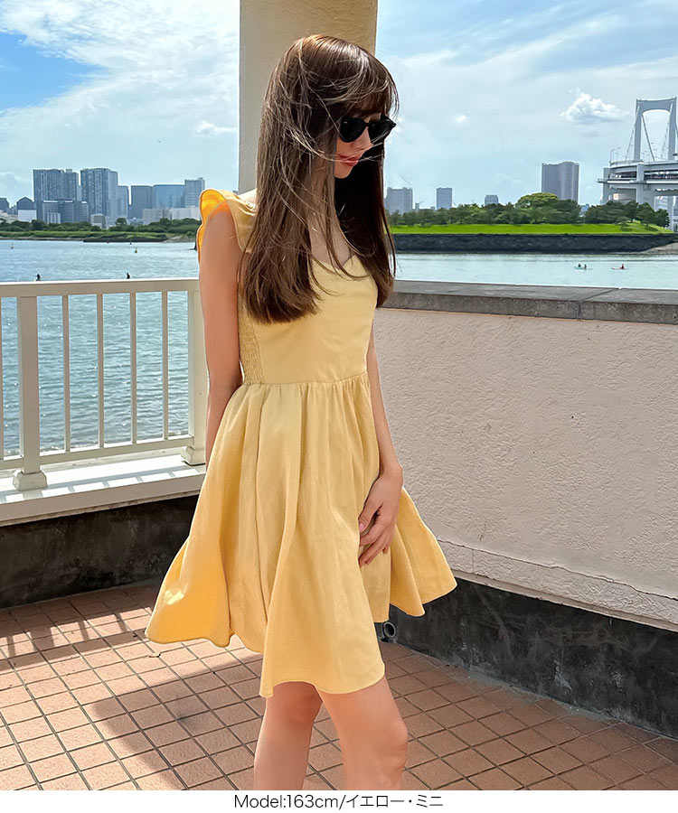 オフショル 岡部あゆみさんコラボ マルチwayカシュクールワンピース リゾート リネンライク オフショルダー E3304