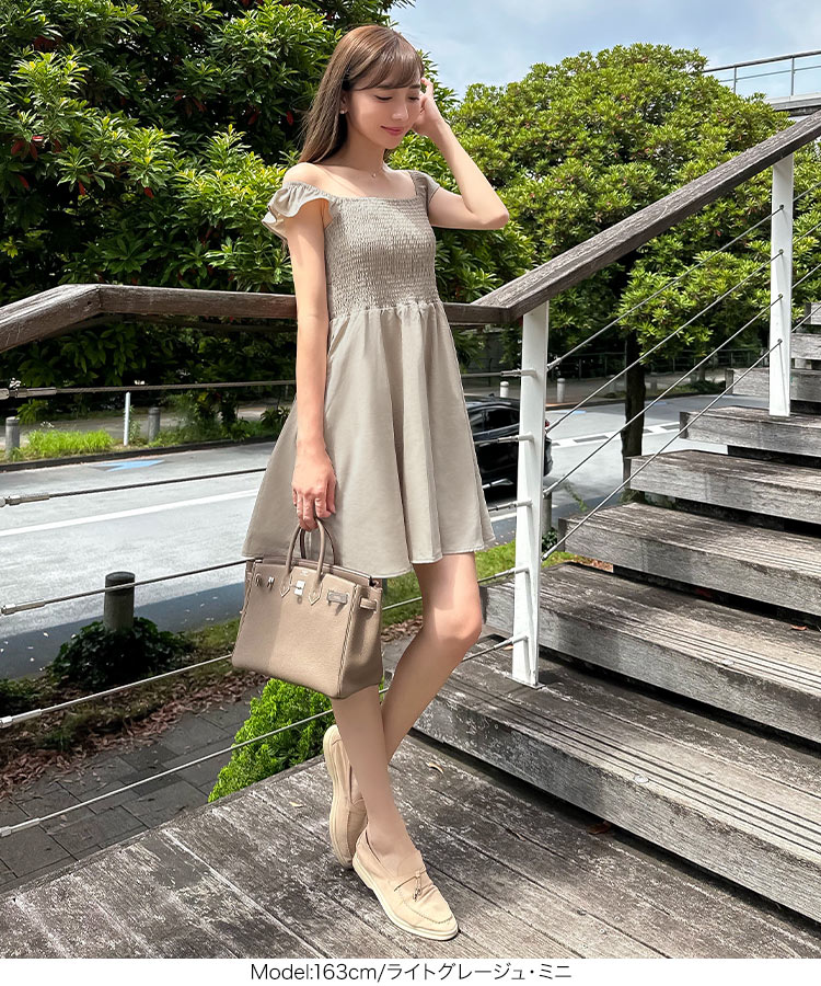 オフショル 岡部あゆみさんコラボ マルチwayカシュクールワンピース リゾート リネンライク オフショルダー E3304